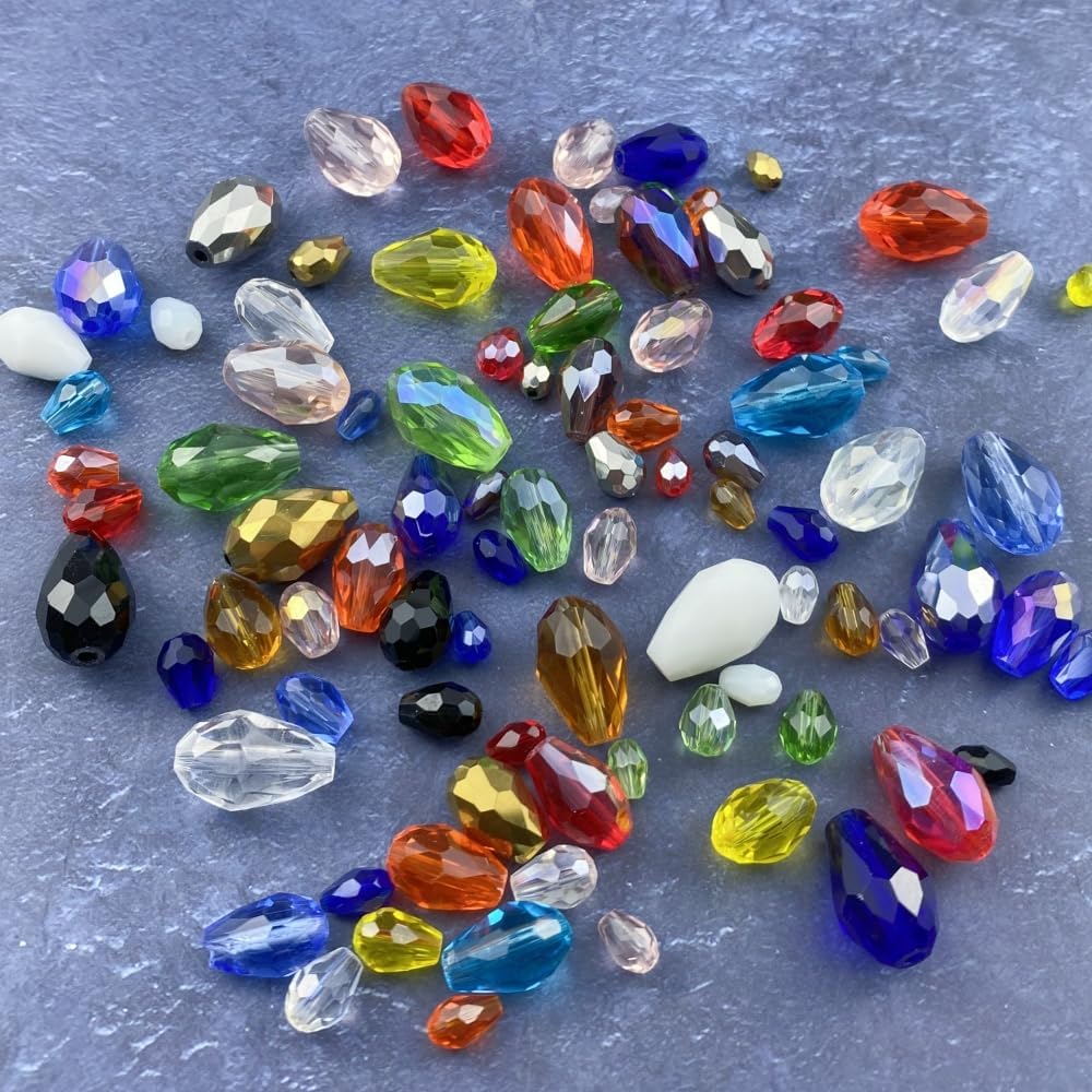 200pcs 4x6mm Teardrop Crystal Glass Beads Vertical Hole Faceted Glass Teardrop Spacer Beads for Bracelets Necklace Earring DIY Jewelry Making Craft(Pink AB)