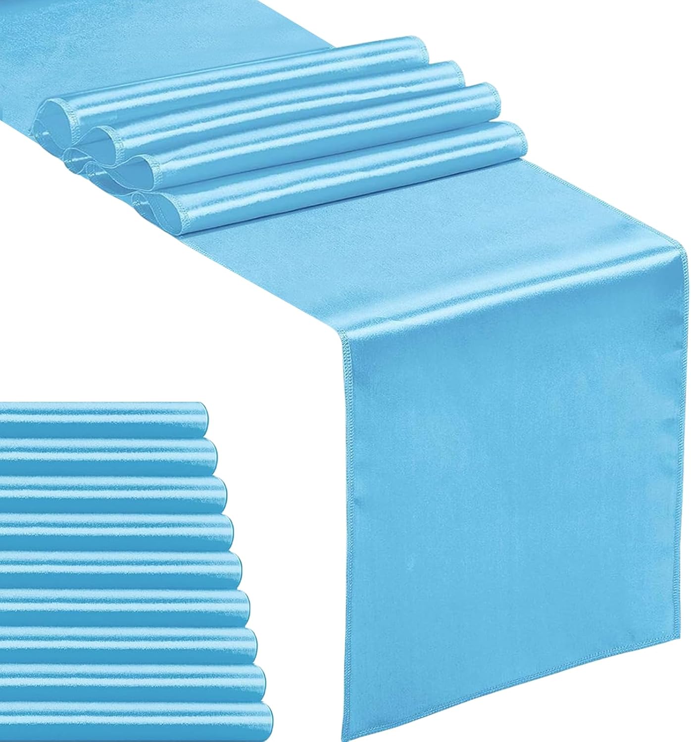 10-Pack Satin Table Runner Blue 12 x 108 inches Long, Table Runners for Wedding, Birthday Parties, Banquets Decorations（10 Pack, 12x108 Inch, Blue）