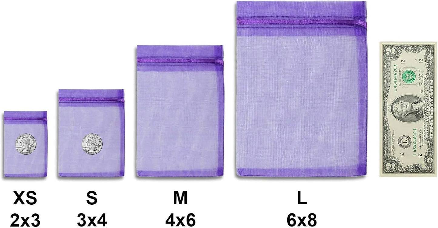 TheDisplayGuys 48-Pack 3x4 Purple Sheer Organza Gift Bags with Drawstring, Goodie Bags for Jewelry, Candy Bags, Treat Bags, Wedding Favors Small Mesh Bags