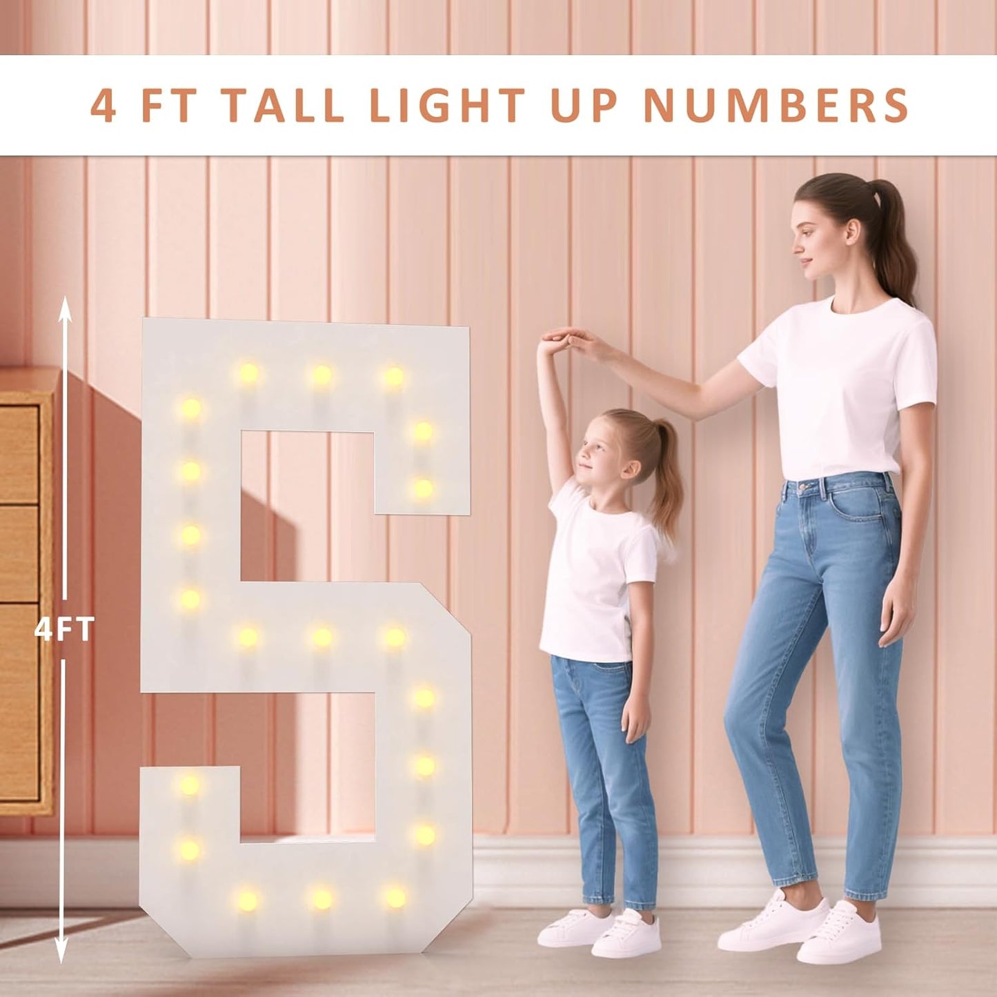 LOBOOM 4FT Light Up Numbers, Marquee Numbers 4 Feet Tall Giant Number 60 Mosaic Big Number Sign for 60th Birthday Party Backdrop Anniversary Decorations, Pre-Cut Large Frame