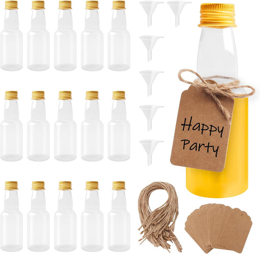 96 Pcs Mini Liquor Bottles Set, 30 Pcs 2oz Plastic Alcohol Bottles with Gold Cap, 30pcs Kraft Tags and 6pcs Funnels with 30pcs Ropes, Miniature Bottle Bulk for Wedding Birthday Christmas Party Favor