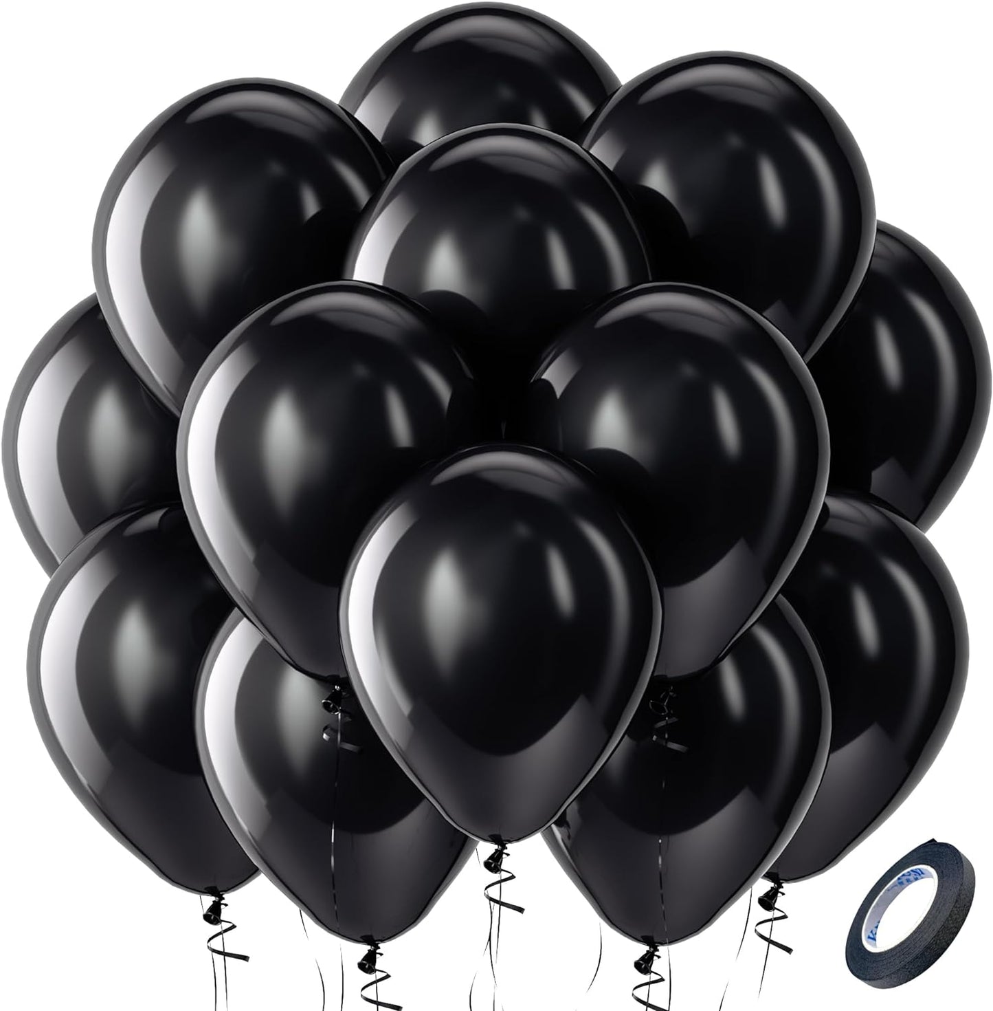 Bezente Black Balloons Latex Party Balloons - 100 Pack 12 inch Round Helium Balloons for Black Themed Graduation Anniversary Birthday Halloween Party Backdrop Prom Send off Decorations 2025