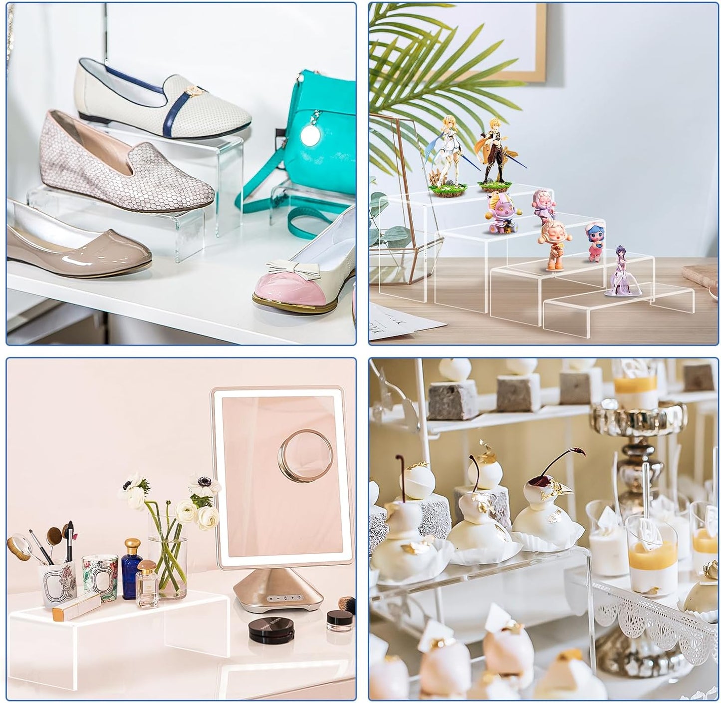 Aheroi Acrylic Risers, 20 Pcs 4 Set Display Stands, Clear Rectangular Risers for Decor, Cupcake Funko, Shoe Display (1-3-4-5-6IN)