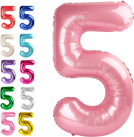 Large Pearlescent Pink 40 Inch Birthday Number 5 Balloon, Pearl Pink Five 5th 15 25 35 50 55 Birthday Anniversary Celebration Decorations, Foil Mylar Helium Numbers 5 Balloons Girl Boy Party Supplies