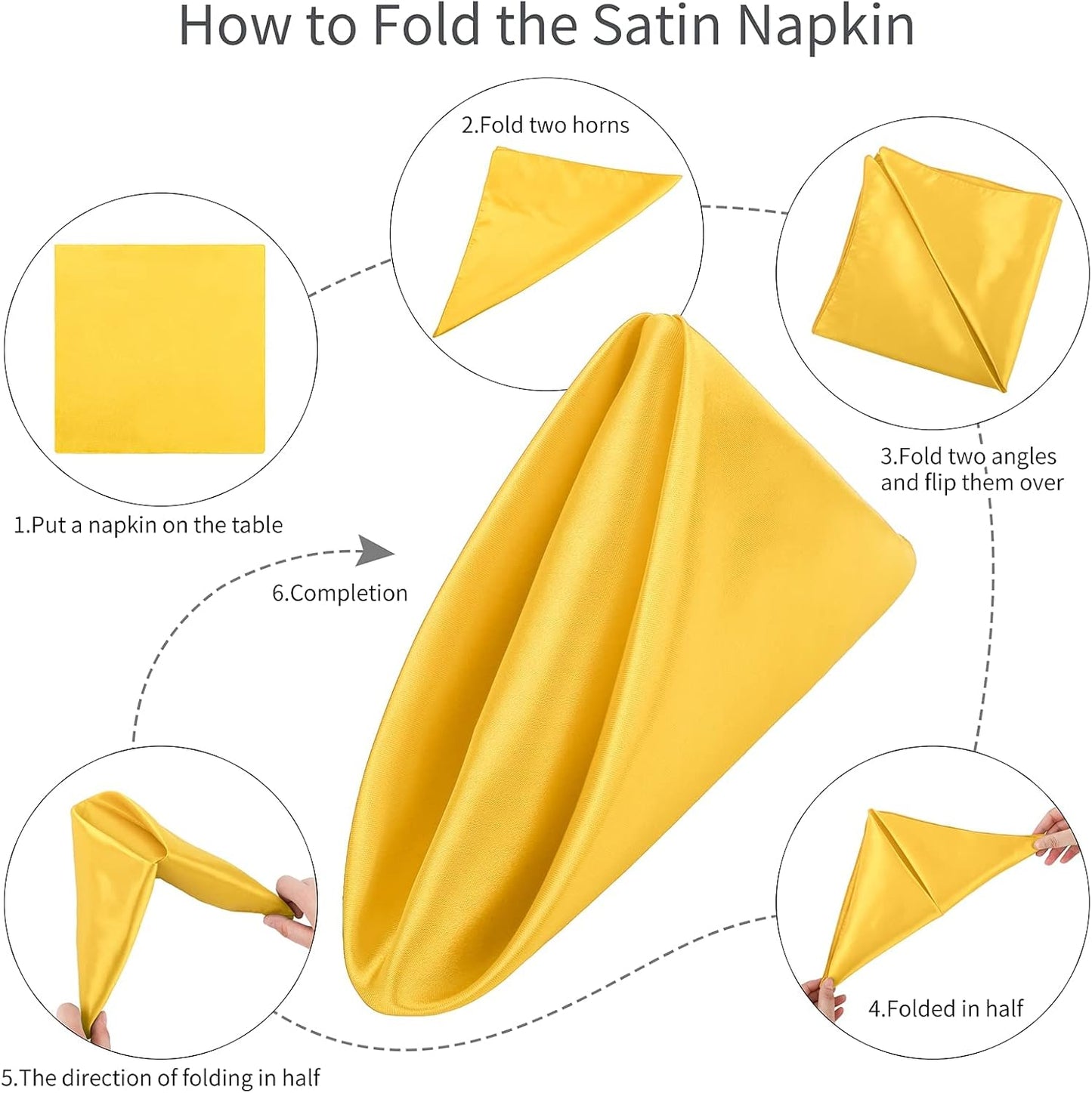 ANECO 16 Pack Square Satin Napkin Bright Silk Table Napkin Soft Smooth Fabric Table Napkin for Wedding Banquet Party Decoration, Yellow, 17 x 17 Inch