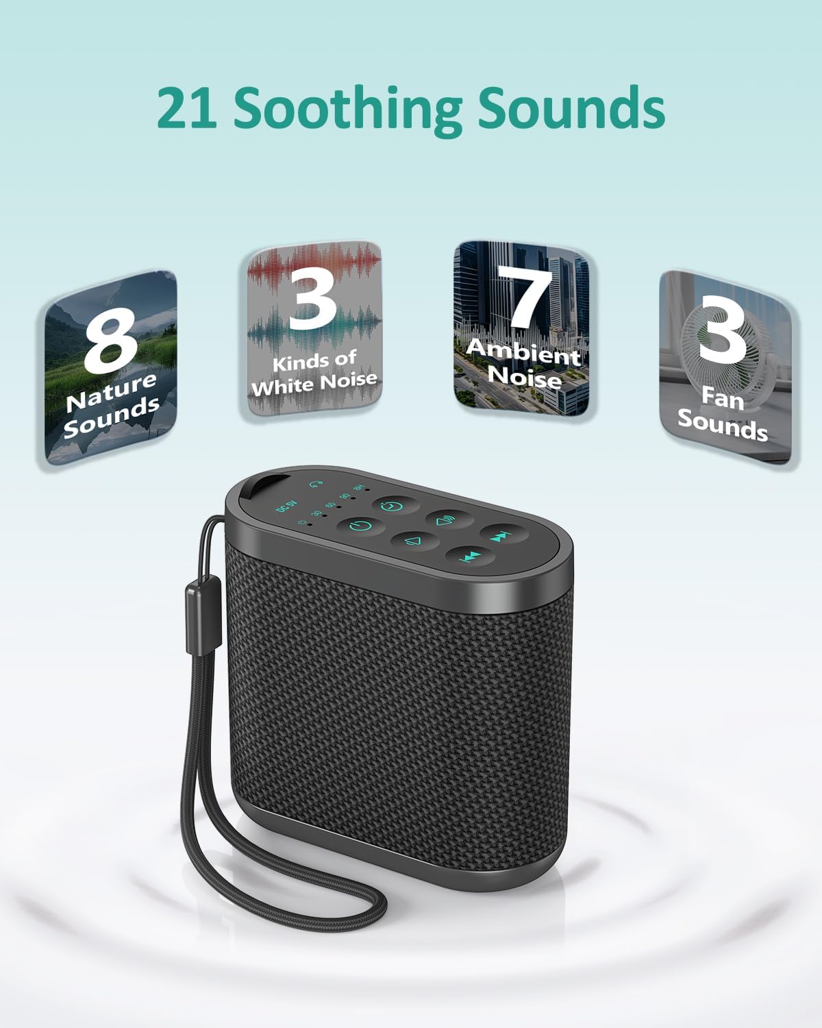 Portable White Noise Sound Machine for Adults, Baby - Brown/Pink/White Noise Machine：Rechargeable Battery, Headphone Jack, 21 Sounds, Nonstop Play & Sleep Timer, Memory Function, Home, Office,Travel