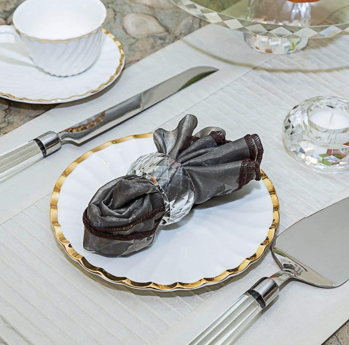 Crystal Napkin Ring Holders - 2 Inch Set of 12, Table Party Wedding Set Christmas Decorations for Dinner