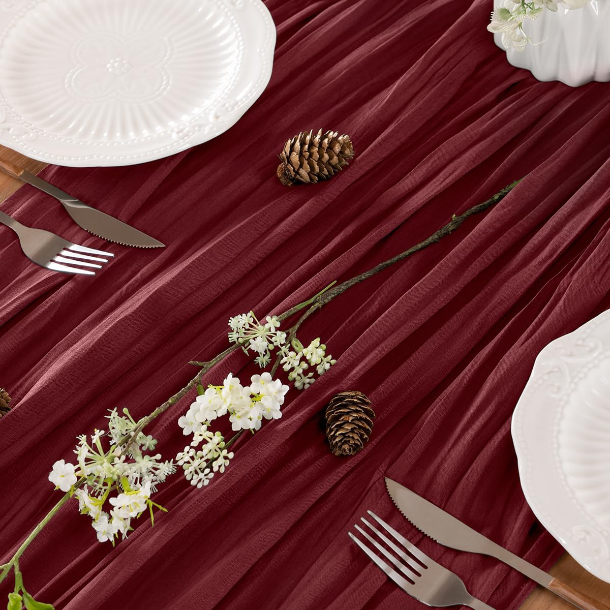 Burgundy Table Runner Cheesecloth Table Runner 10FT Farmhouse Table Runners 120 Inches Fall Table Decor Dining Room Centerpiece Wedding Boho Baby Shower Birthday