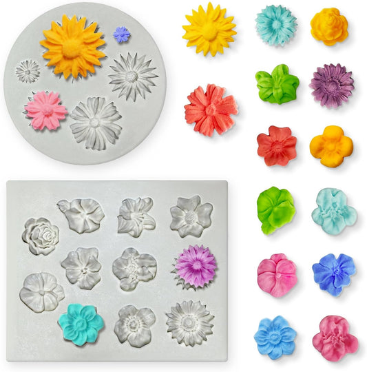 2 Pcs Flower Silicone Molds, Fondant Cake Flower Mold Silicone Polymer Clay Molds Daisy Rose Clay Mold for Cupcake DIY Crafts Cake Decoration