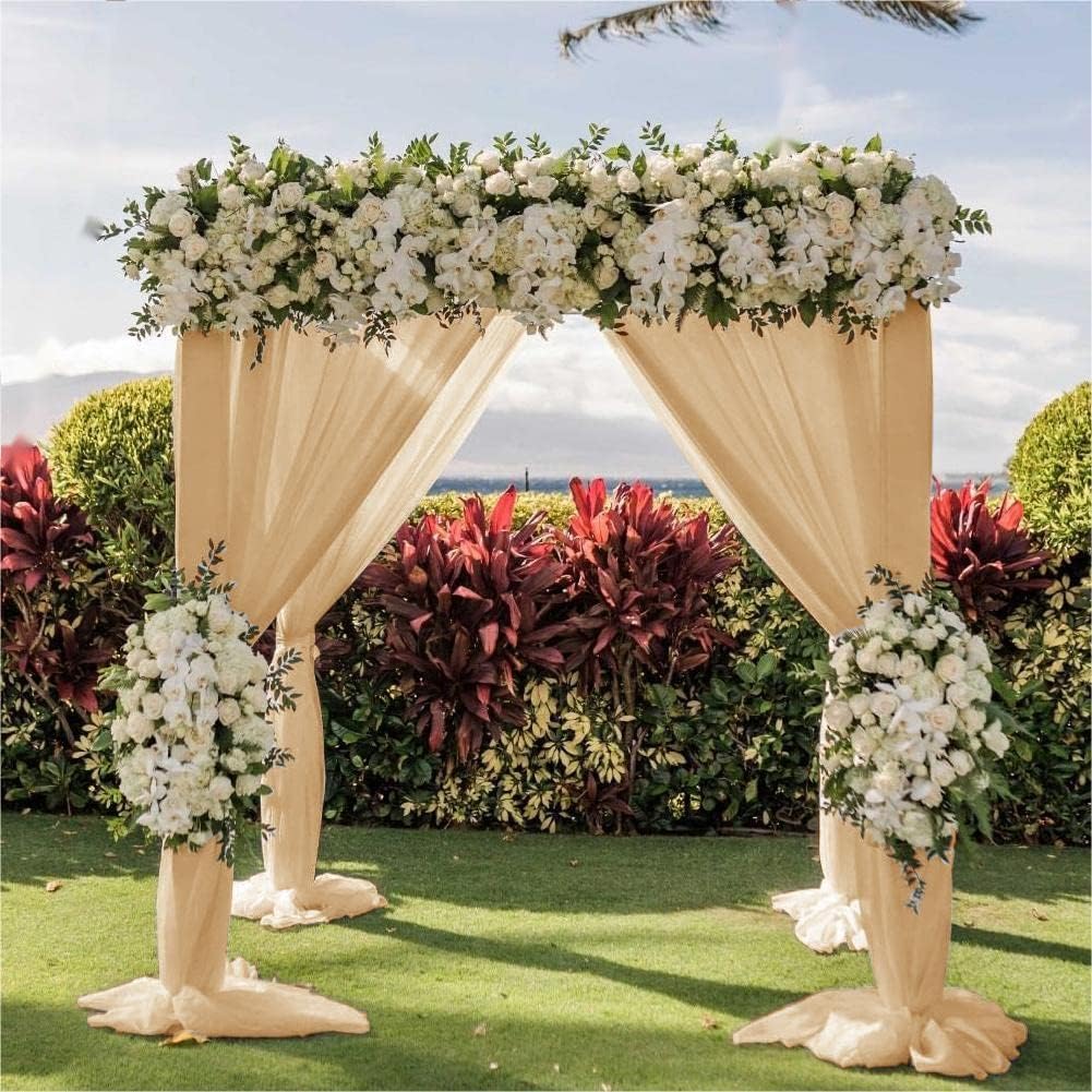 Wedding Arch Draping Fabric 2 Panels 30'' x 18FT Champagne Sheer Chiffon Arch Drapery for Photo Booth Bridal Shower Baby Shower Church Decor Newborn Photography Christening Outdoor Party