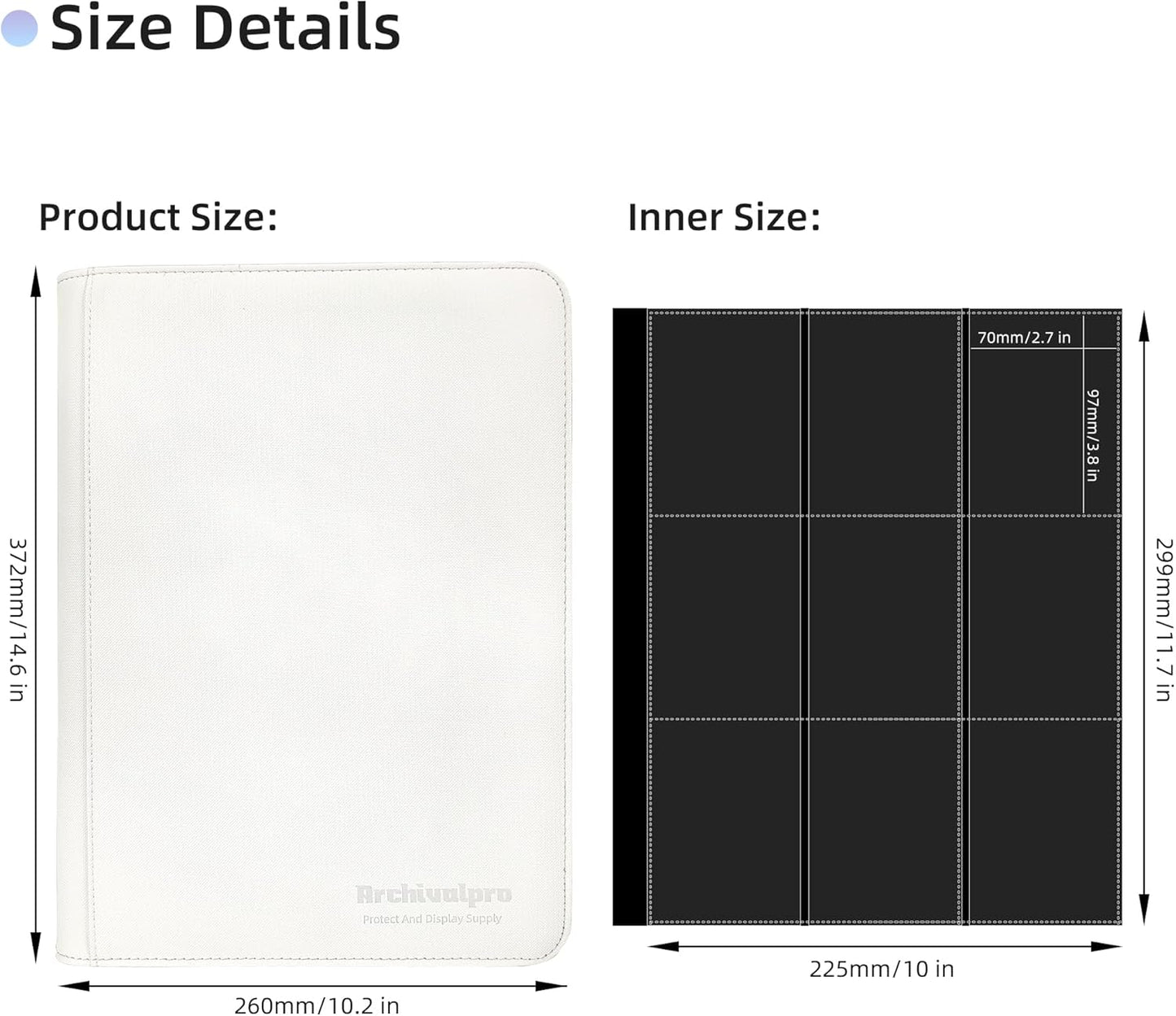 9 Pockets Premium Card Binder 360 Cards Trading Card Binders Zip Card Storage Display Album(9 Pocket 360 Card Slot,White)