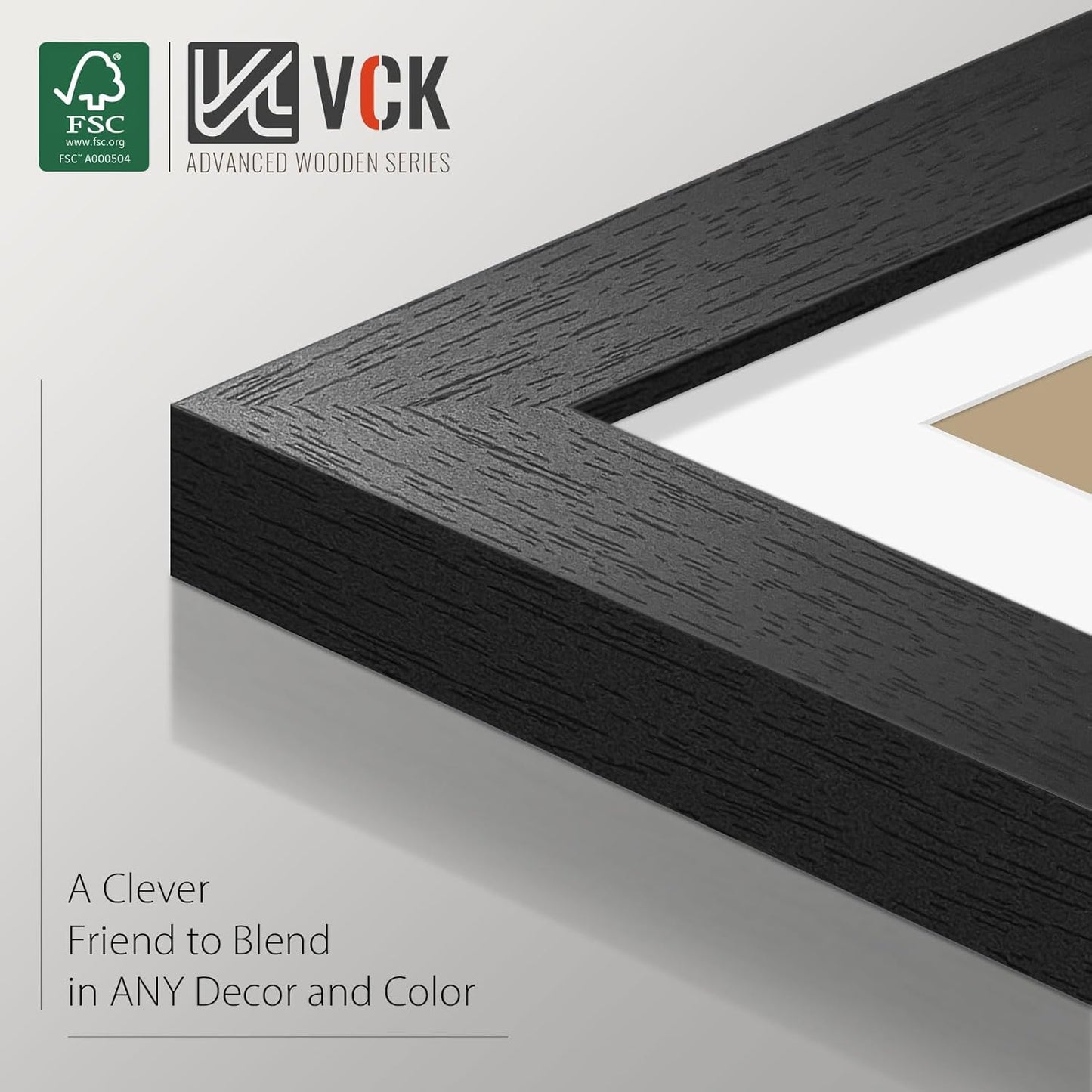 VCK 20x30 Poster Frame Black - 5 Pack, Solid Wood Picture Frame, Matted to 16x24 or 20x30 without Mat, Textured Exclusive, Horizontal and Vertical Formats with Included Hanging Hardware