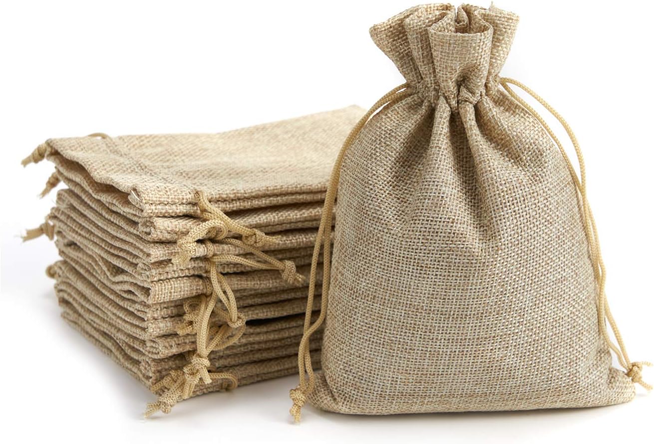 Tendwarm 50 Pcs 5x7 Inch Burlap Gift Bags with Drawstring Recyclable Linen Sacks Jewelry Bag for Wedding Party Favors DIY Craft