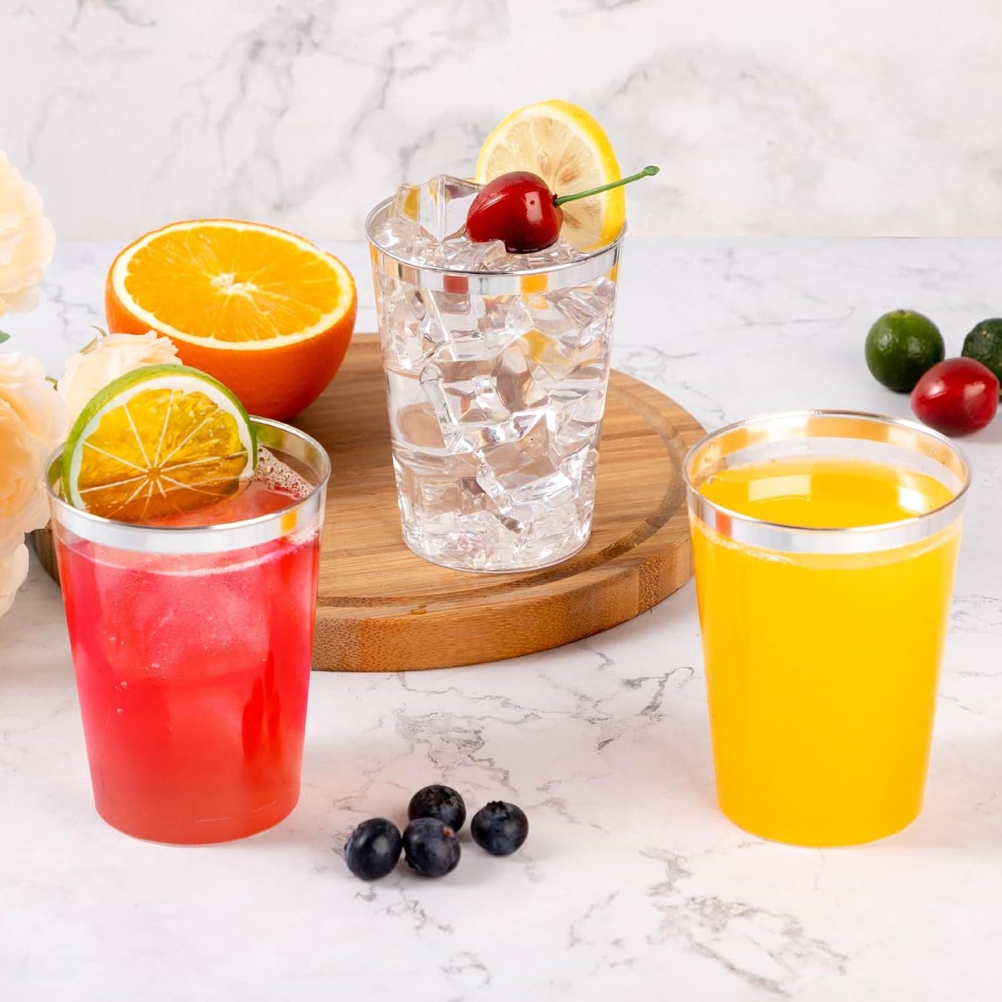 Goodluck 50PCS 10oz Plastic Cups for Party, Disposable Silver Cups, Plastic Cocktail Glasses for Wedding Thanksgiving, Christmas, and