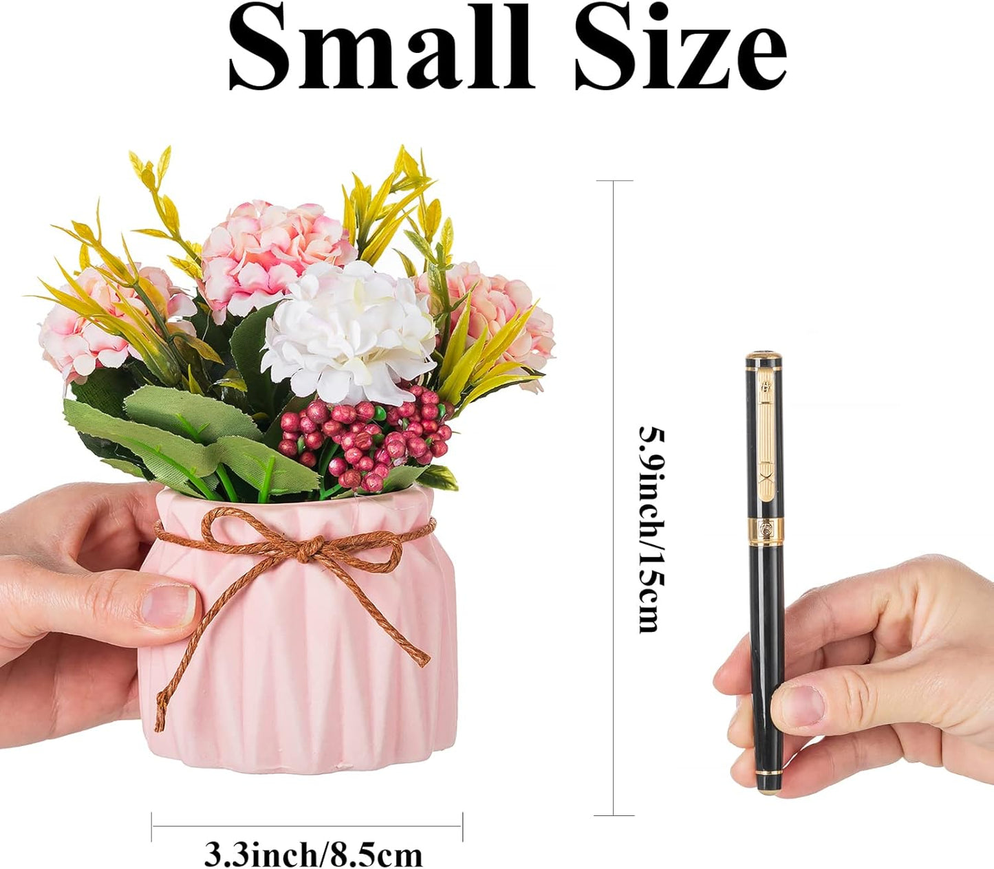 BLOSMON Fake Flowers in Vase for Centerpieces: 4 PCS 5.9 Inch Small Artificial Hydrangea with Vase Table Decor - Faux Floral Arrangements Desk Home Party Bathroom Office Decorations