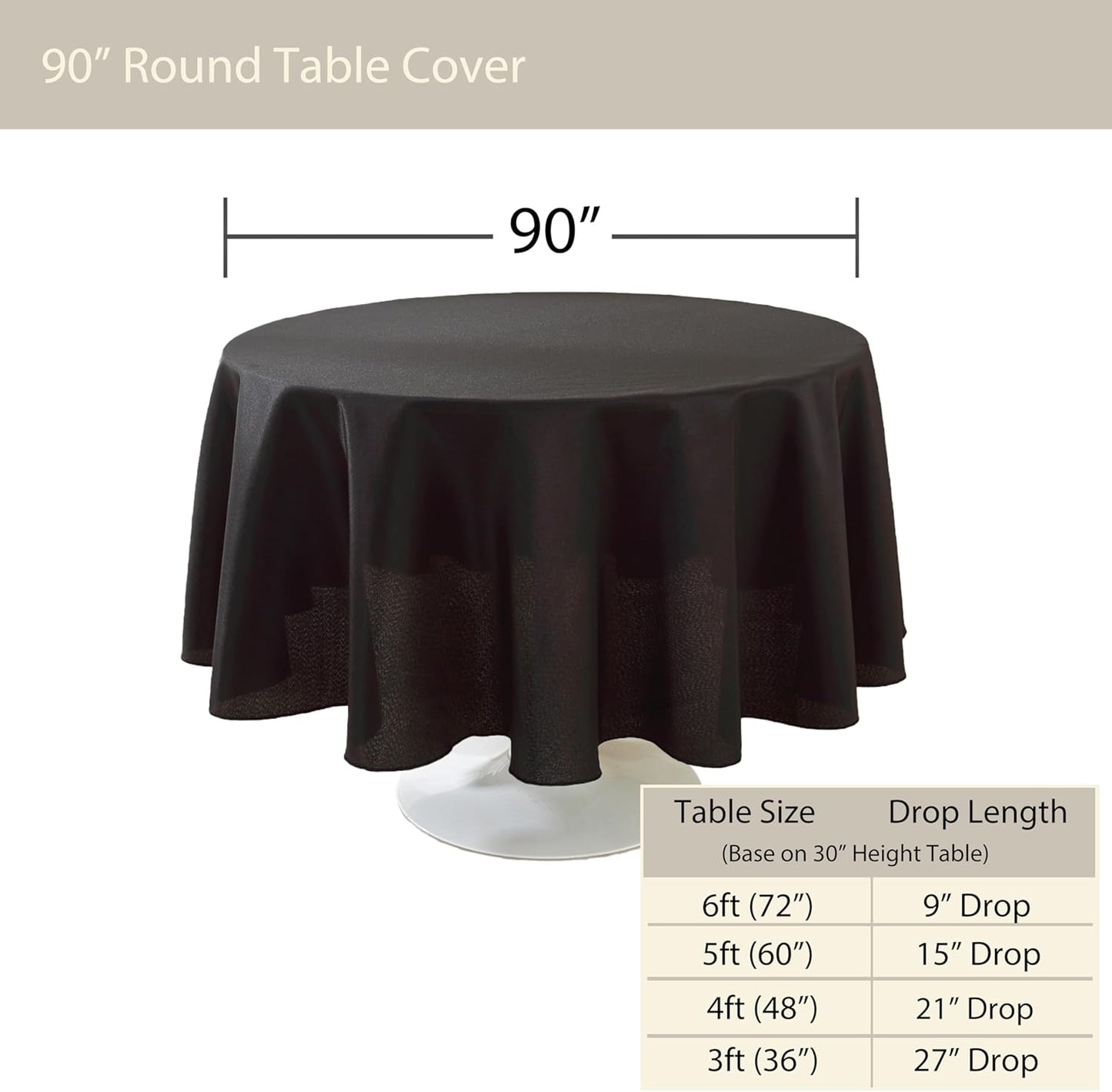 Craft And Party Round Tablecloth, 90 Inch Black Tablecloth, Polyester Fabric Washable Table Cloth for Home, Party, Wedding or Restaurant Use.