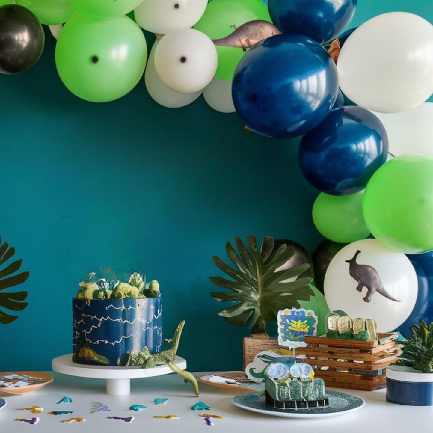 60Pcs Blue and Green Balloons, 12 Inch Navy Blue Fruit Green Confetti Balloons Teal Blue White Latex Balloon for Kids Birthday Baby Shower Jungle Dinosaur Theme Party Decorations