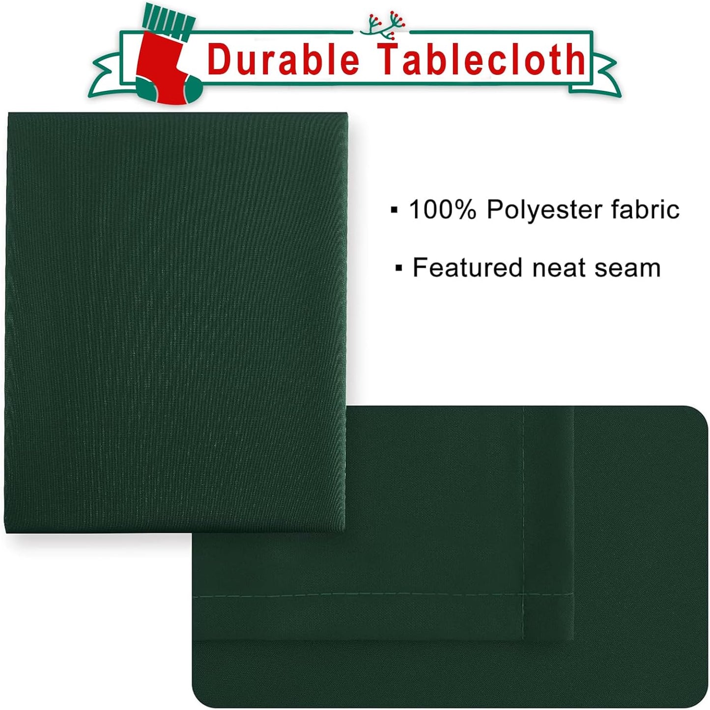 Hiasan Waterproof Tablecloth Rectangle - Washable Fabric Table Cloth for Dining Room Christmas Kitchen Birthday Party and Outdoor Use, Hunter Green, 60 x 140 Inch