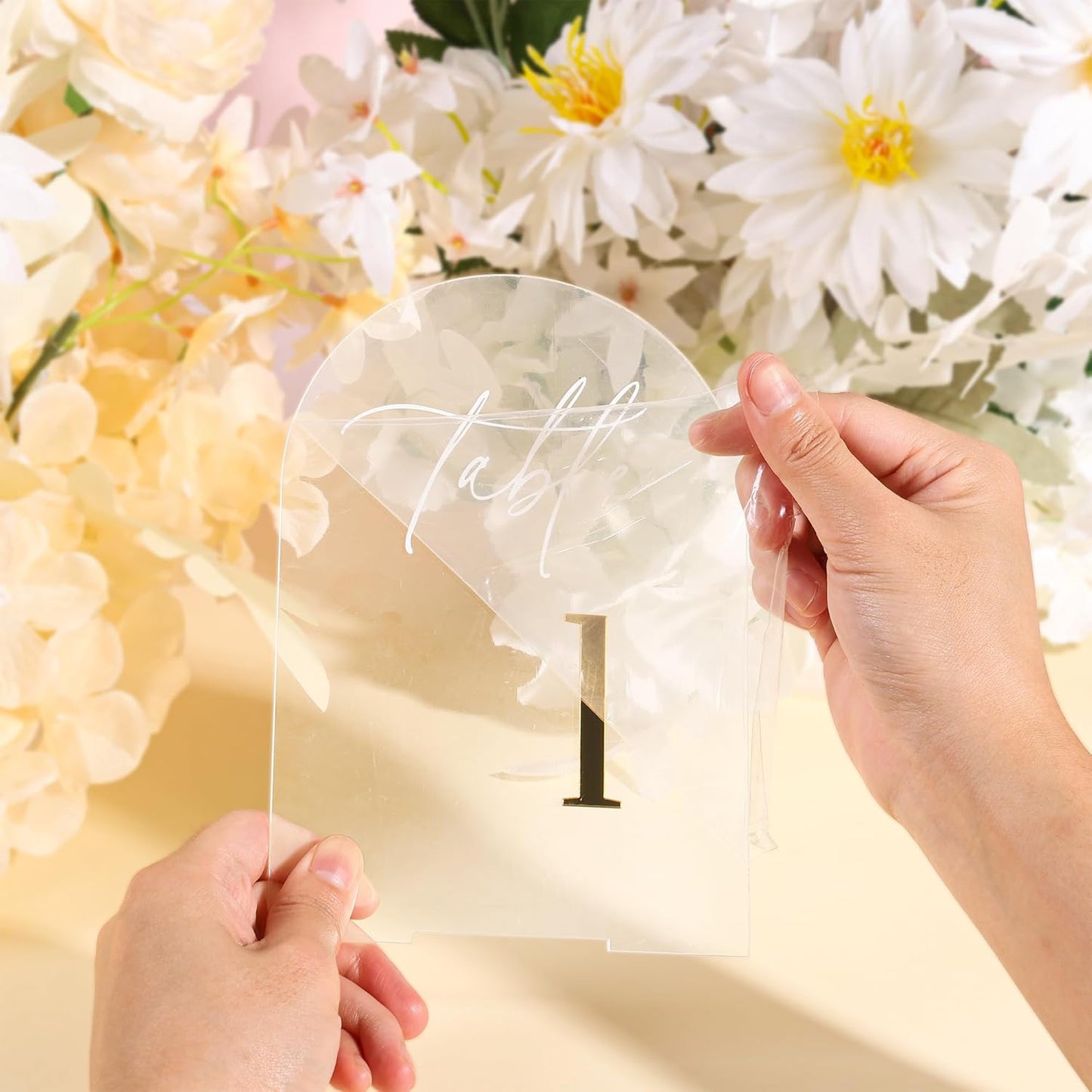 Arch Wedding Table Numbers 1-10 with Stands, Elegant Gold Number 5.5 x 7” Arch Acrylic Signs with Holders, Clear Acrylic Table Numbers for Wedding Reception, Anniversary, Party, Events