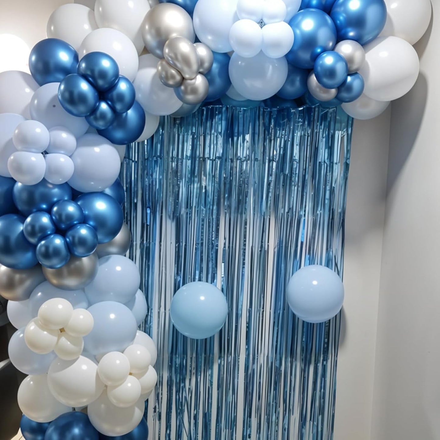 Blue Bow Balloons, 60pcs White And Blue Balloons, Metallic Macaron Preal White Balloon Bow Print Balloon For Girls Women Lady Birthday Baby Shower Party Wedding Bridal Shower Bachelorette Decorations