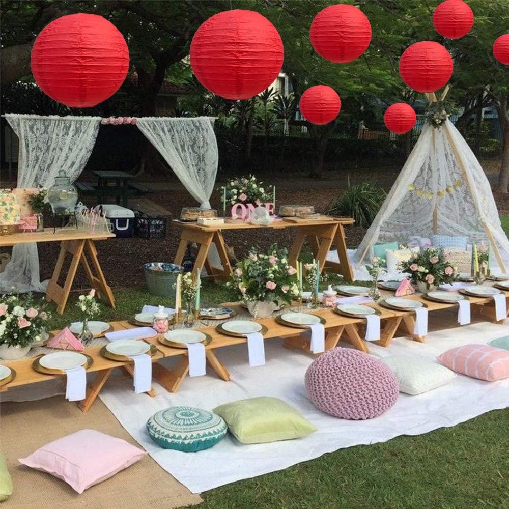 BEISHIDA 6-Inch Red Round Paper Lanterns Decorative Hanging Asia Chinese Japanese Paper Lanterns Lamp for Birthday Wedding Baby Bridal Shower Christmas Home Decor Party Decoration（6 Packs）