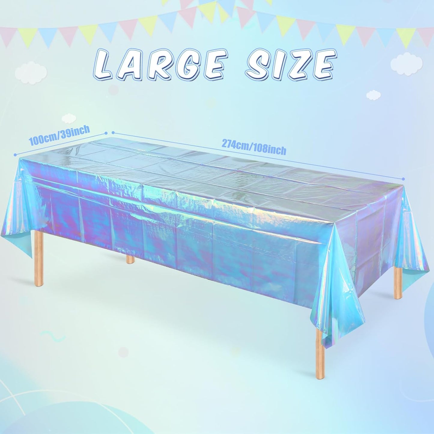 FunnyPars 1 Pack Iridescent Blue Plastic Tablecloth,Shiny Blue Disposable Laser Rectangle Table Covers,Blue Holographic Foil Tablecloth Party Decorations for Birthday,40x108''