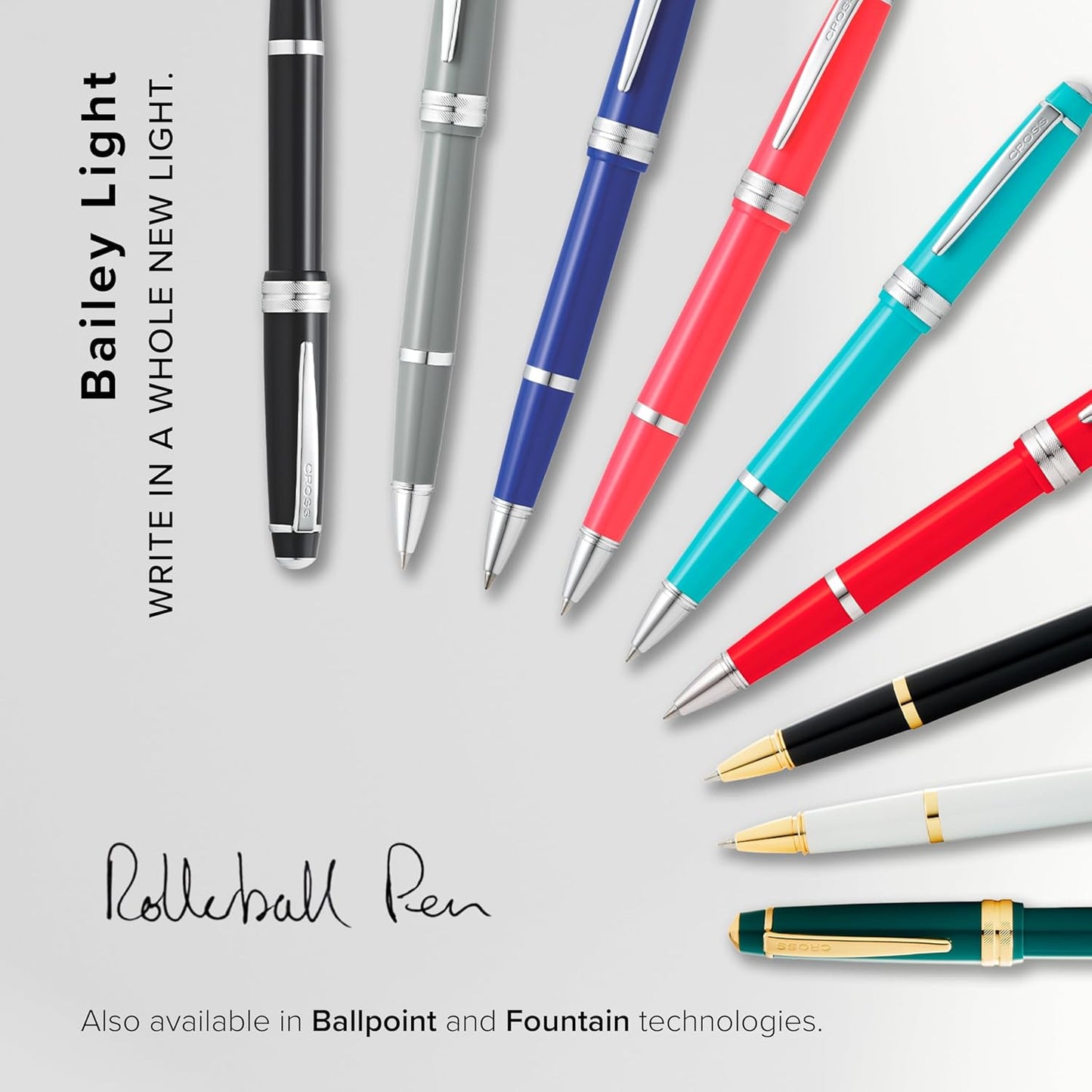 Cross Bailey Light Refillable Rollerball Pen Presented in a Everyday Gift Box - Medium Point, Black Ink, Red