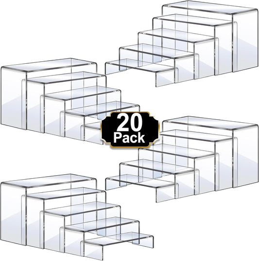 Aheroi Acrylic Risers, 20 Pcs 4 Set Display Stands, Clear Rectangular Risers for Decor, Cupcake Funko, Shoe Display (1-3-4-5-6IN)