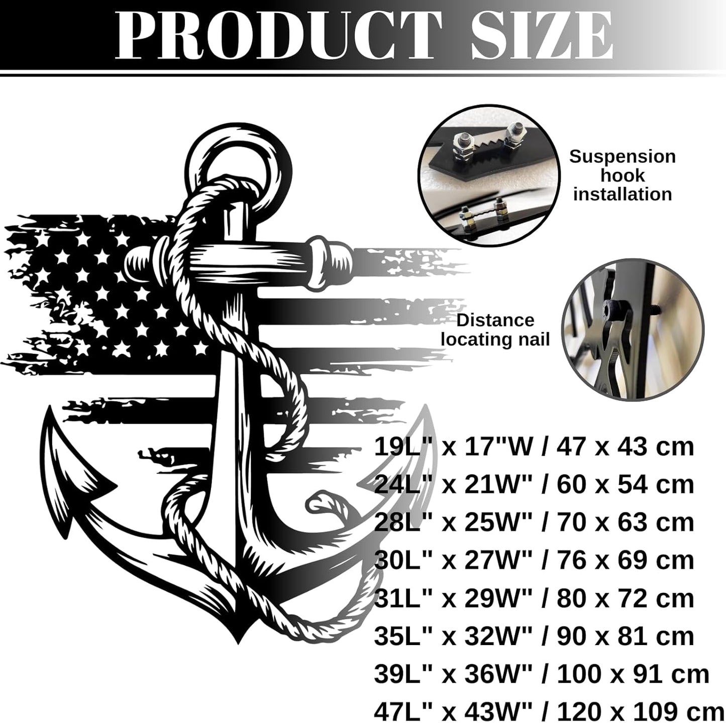 lunwall Metal Anchor Wall Decor, Anchor Metal Sign, Metal Anchor Decor, Anchor Metal Wall Art, Metal Nautical Wall Decor, Metal Wall Decor Coastal, Anchor Wall Decor (silver, 31L x 29W / 80 x 72 cm)