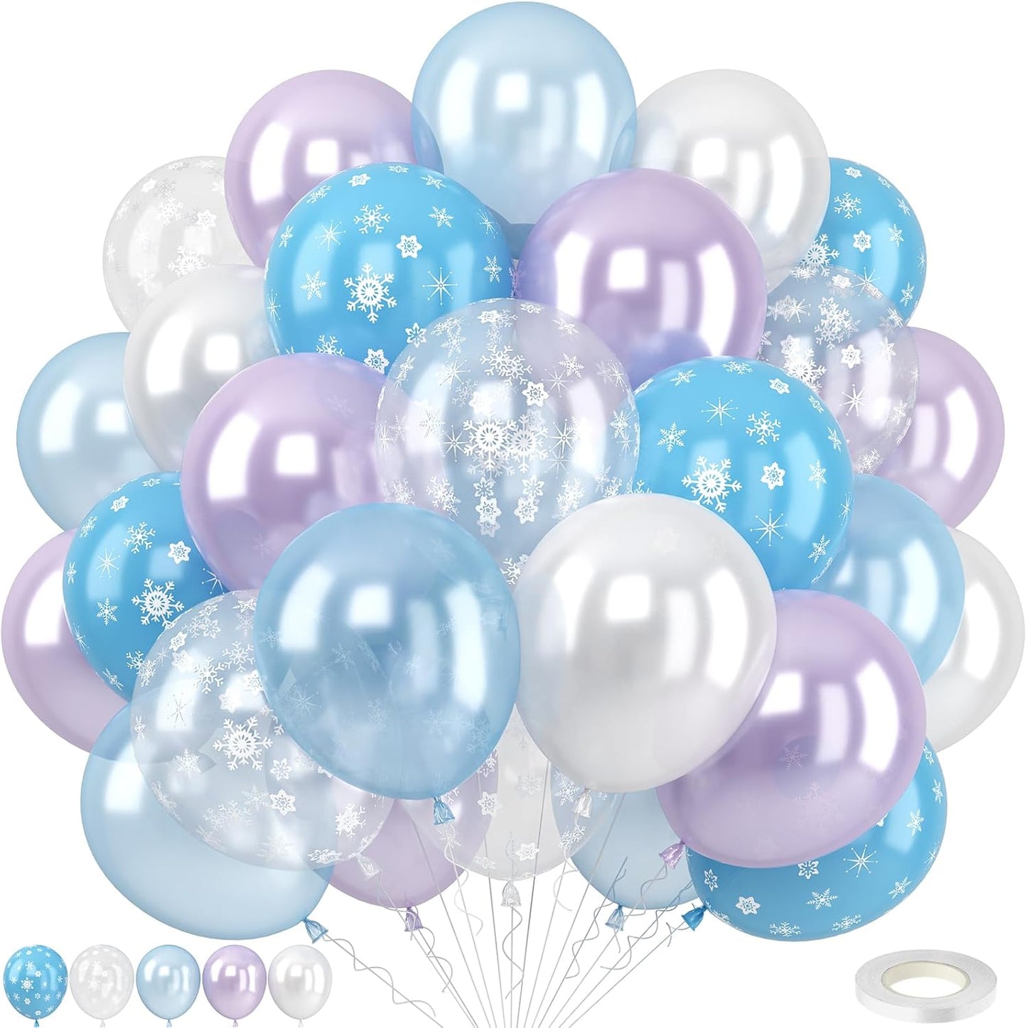 Pearl Purple and Blue Balloons 50pcs, Winter Wonderland Pearl Purple Blue White Iridescent Balloons with Snowflake Balloon for Girls Kids Ice Snow Theme Party Birthday Winter Baby Shower Decorations