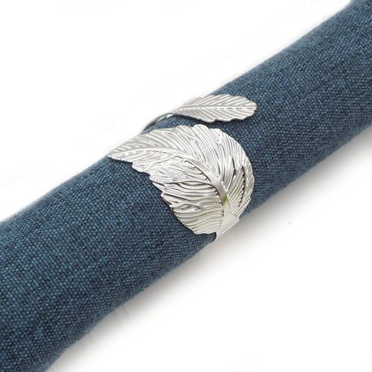 Silver Leaf Napkin Rings Set of 6, Leaves Napkin Rings for Table Setting, Metal Leaf Napkin Holder Rings for Holiday Party, Wedding, Banquet, Formal or Casual Dinning Table Decor (Silver)