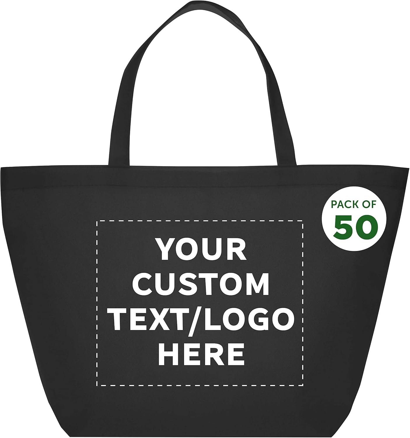 DISCOUNT PROMOS Custom Southern Style Grocery Tote Bags Set of 50 - Personalized Bulk Pack, Reusable Grocery & Shopping Bags - Great for Travel, Carry on Bag, Business Promotions - Black - 20"X13"X8"