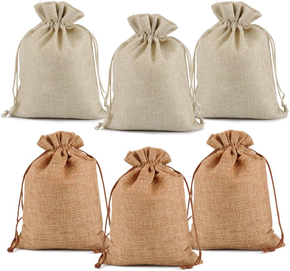 Lucky Monet 25/50/100PCS Burlap Gift Bags Wedding Hessian Jute Bags Linen Jewelry Pouches with Drawstring for Birthday, Party, Wedding Favors, Present, Art and DIY Craft (25Pcs, Cream, 4” x 6”)