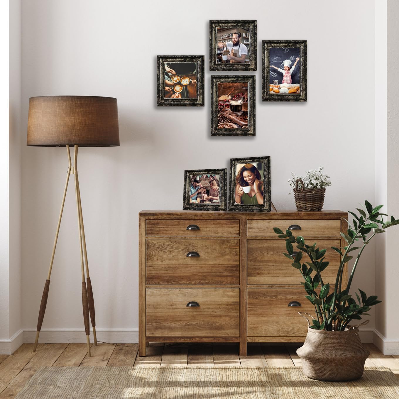 4x6 Picture Frames Set of 4- Rustic Retro Photo Frame with Real Glass Wall Mount and Tabletop Display Family Friends Wedding Gift