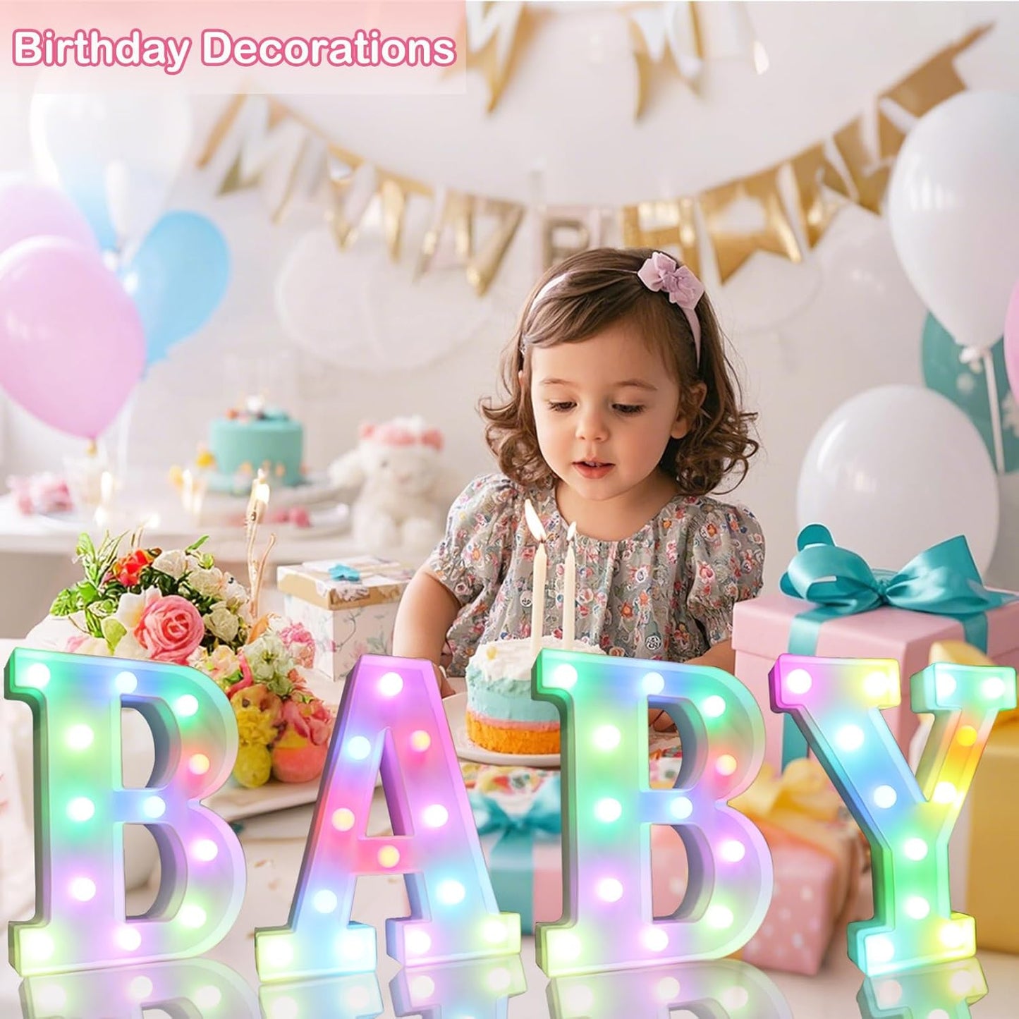 Light Up Colorful LED Marquee Letter lights, 18 Colors Changing Alphabet Letters Sign with Remote Timer for Night Light Girls Bedroom Wedding Birthday Party Lamp Christmas Home Bar Decor- Colorful D