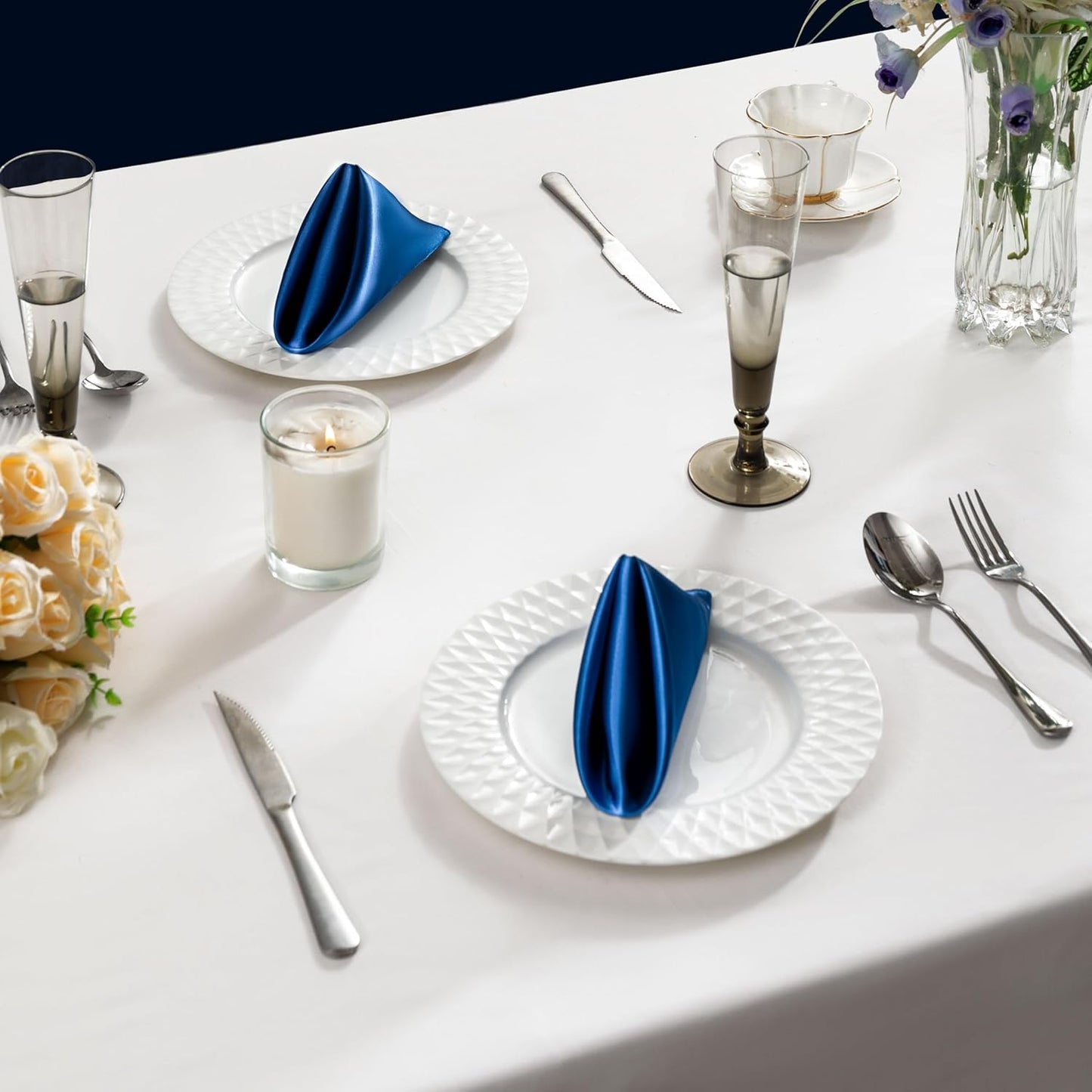 36 Pack Square Satin Dinner Napkins, 16x16 Inches Silky Soft Smooth Table Cloth Napkins for Restaurant Weddings Banquet Party Decoration, Royal Blue