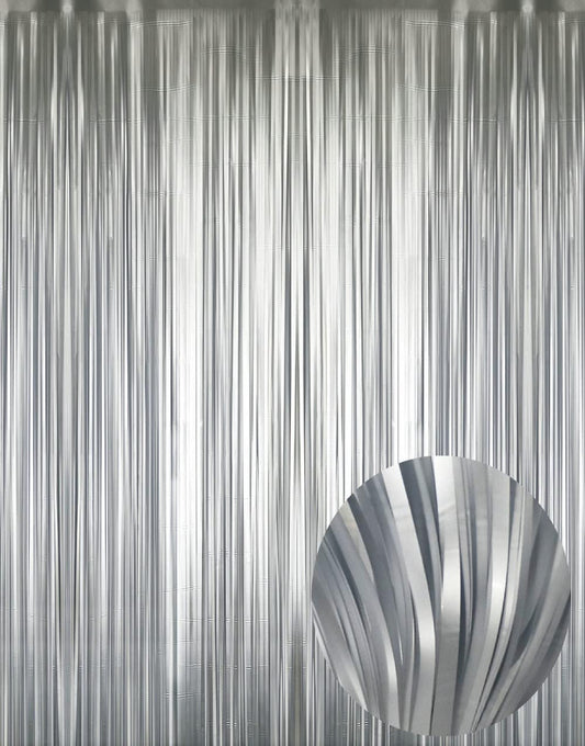 GOER 3.2 ft x 8.2 ft Metallic Tinsel Foil Fringe Curtains Party Photo Backdrop Party Streamers for Birthday,Graduation,New Year Eve Decorations Wedding Decor (1 Pack,Matte Silver,Thick Material)