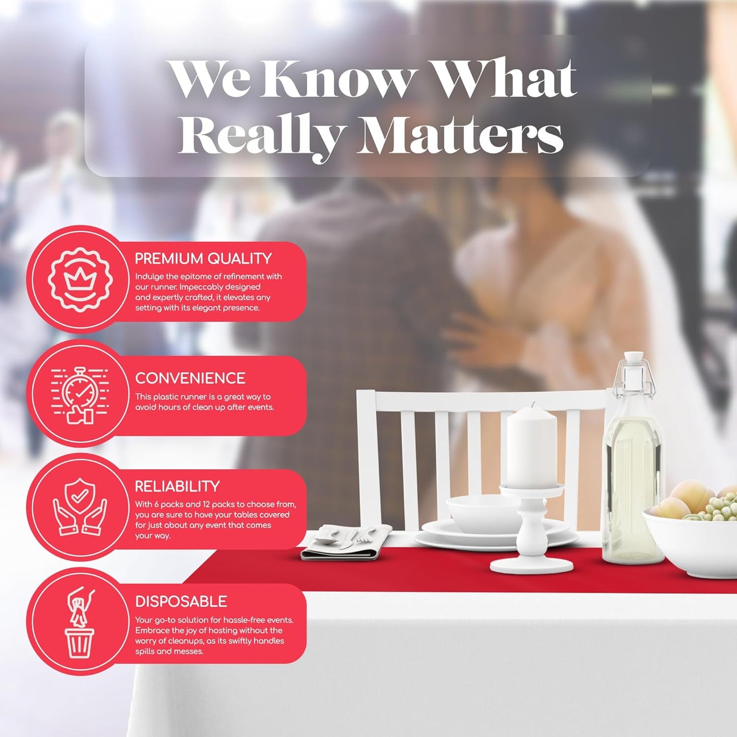 Red 6 Pack Premium Disposable Plastic Table Runner 14 x 108 Inch. Table Runner for Dinner Parties & Events by Grandipity