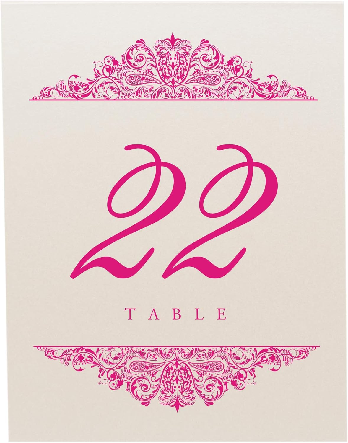 Paisley Wedding Table Numbers (Select Color/Quantity), Champagne, Fuschia, 1-125, Double Sided, Tent or Use in a Stand, Great for Parties & Restaurants - Made in the USA