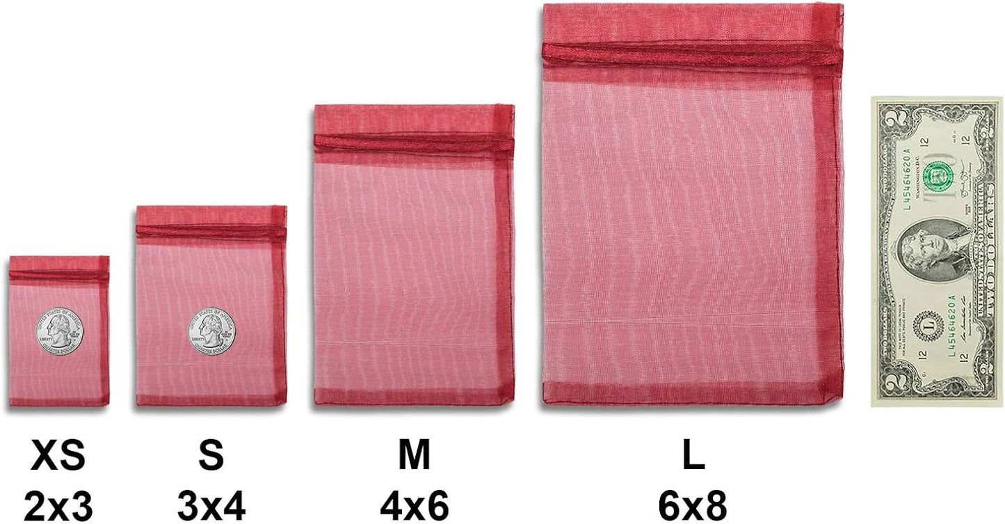 TheDisplayGuys 48-Pack 4x6 Maroon Sheer Organza Gift Bags with Drawstring, Goodie Bags for Jewelry, Candy, Treat, Wedding Favors Small Mesh