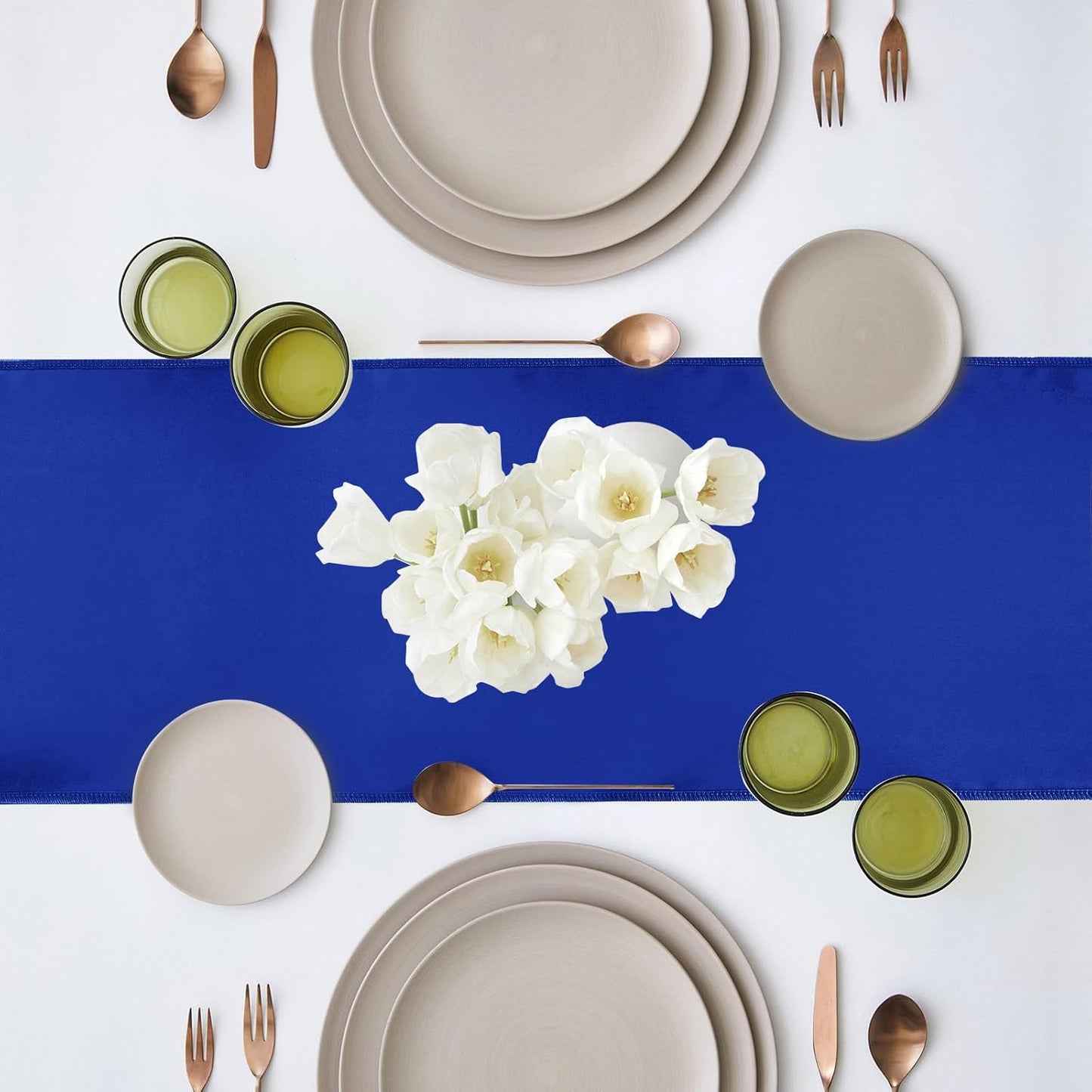 10 Pack Satin Table Runner 12 x 108 Inch Long Royal Blue Silk Table Runner for Wedding Party Banquet Birthday Decoration