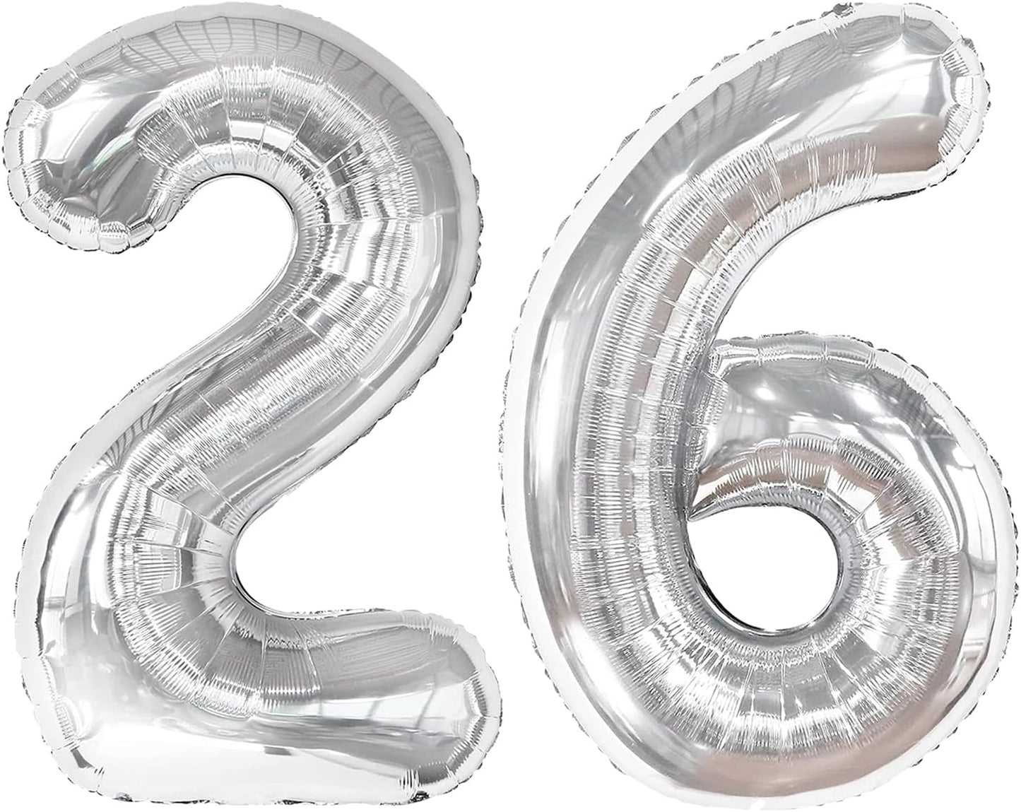 40 Inch Silver Mylar Foil Number 26 Birthday Balloon, Digital Balloons for 26 Boy Girl Party Decorations Supplies, Big Helium Balloon Numbers for 26 Men Women Anniversary