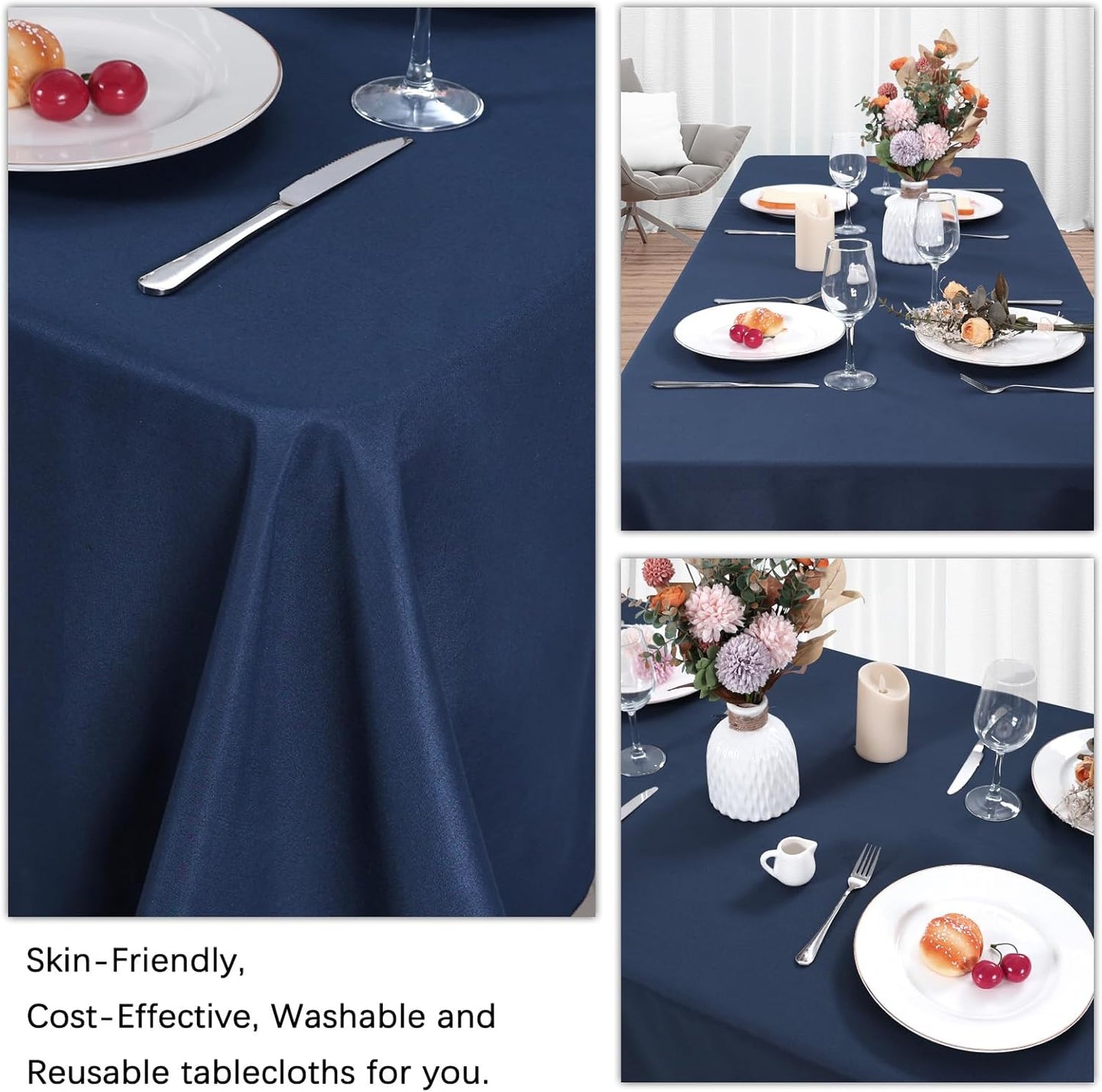 8 Pack Navy Blue Tablecloth 60 x 126 Inch Rectangular Tablecloths for 8 Foot Rectangle Tables, Wrinkle Resistant Blue Table Cloth Washable Polyester Fabric Table Covers for Party Wedding Banquet