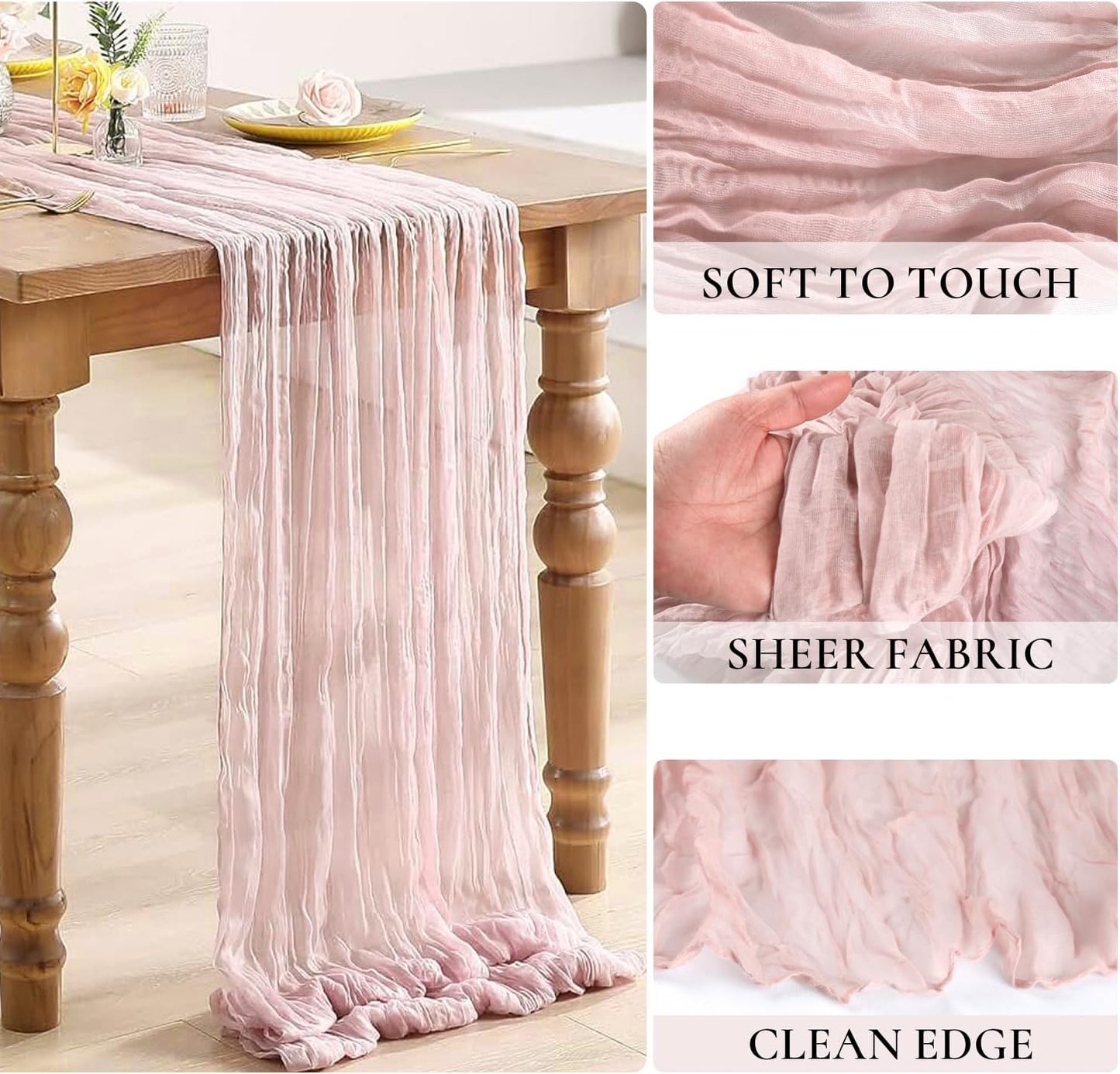 Dusty Pink Table Runner Cheese Cloth 10ft Gauze Runner Boho Cheesecloths Table Runner for Wedding Bridal Shower Birthday Sheer Fall Thanksgiving Boho Table Decoration