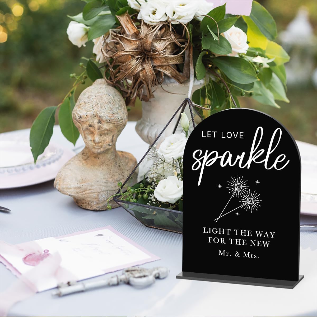 KongMoTree Acrylic Wedding Sign - Modern Minimalist 'Let Love Sparkle' Tabletop Arch Sign for Wedding Ceremony & Reception, Black, 5x7 inch