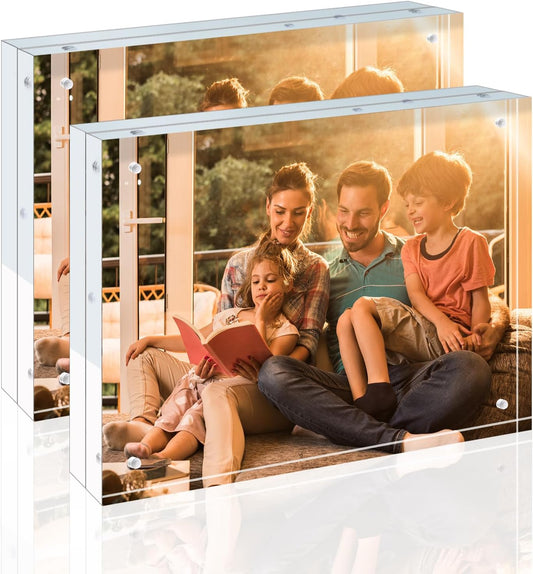 Egofine 8x10 Acrylic Frames 2 Pack, 20mm Thicker Frameless Clear Picture Frames, Double Sided Magnetic Picture Frames, Free Standing Desktop Display