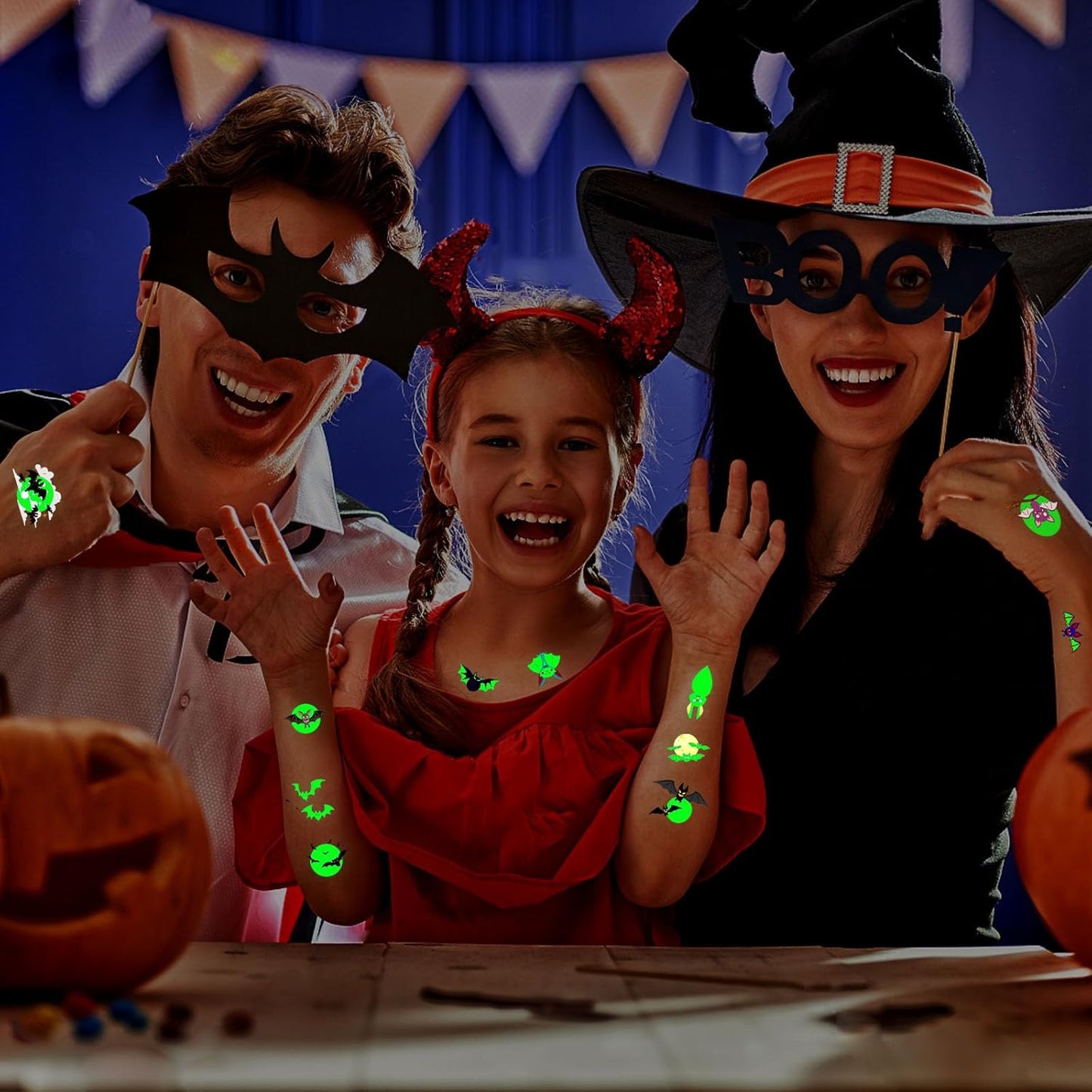 Luminous Halloween Temporary Tattoos for Kids，Halloween Party Favors-10 Sheet Glow Halloween Bat Tattoos for Boys and Girls,Halloween Decorations,Games Gift Prizes for Kids,Goodie Bag Fillers