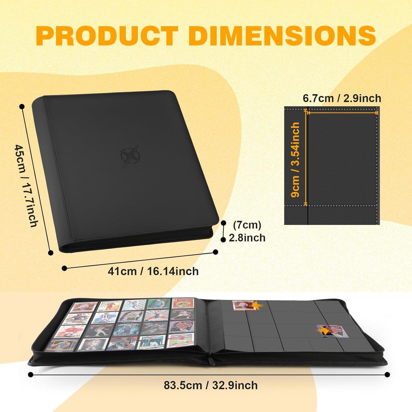 20-Pocket Card Binder, Trading Card Binder Holds 2000 Cards, Premium Zippered Trading Card Album Compatible with TCG, Game & Sports Cards (Black)