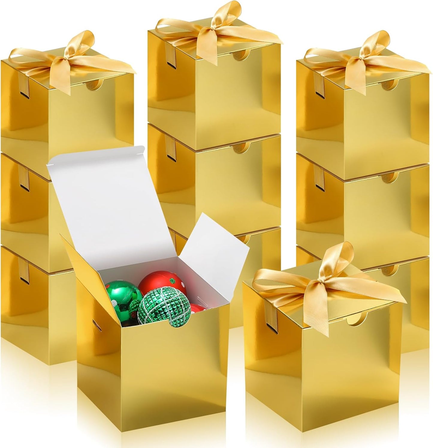 DOYIDE Small Gift Boxes, 20 Pack 5x5x5 Inch Gold Elegant Paper Boxes with Ribbons, Crafting, Christmas Gift Box Wedding Party Favor, Cupcake, Candy, Bridesmaids Proposal Box