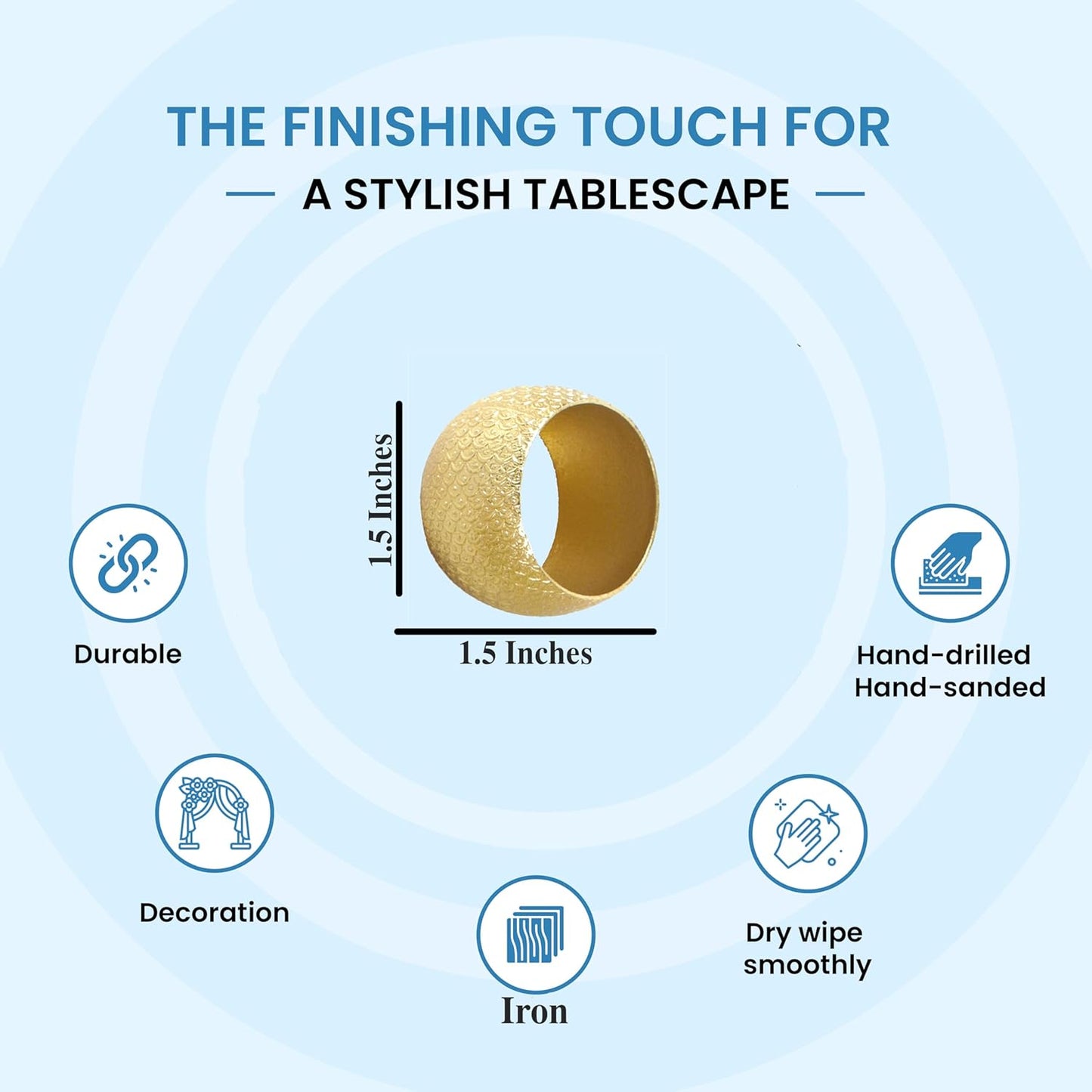 Gold Napkin Rings Set of 12 - Metal Heavy Duty Serviette Holders | Perfect for Dining Table, Weddings, Thanksgiving, Christmas & Everyday Use | Metallic Adornment for Table Setting- ALPHA Living HOME